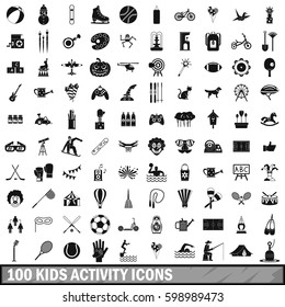 100 kids activity icons set in simple style for any design vector illustration