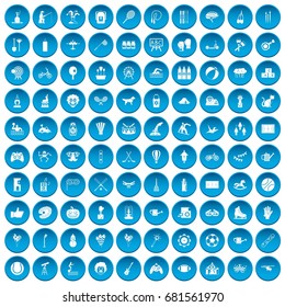 100 kids activity icons set in blue circle isolated on white vector illustration