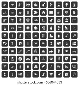100 kids activity icons set in black color isolated vector illustration