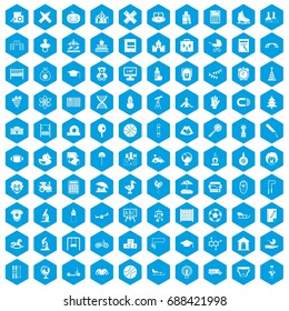 100 kids icons set in blue hexagon isolated vector illustration