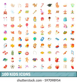 100 kids icons set in cartoon style for any design vector illustration