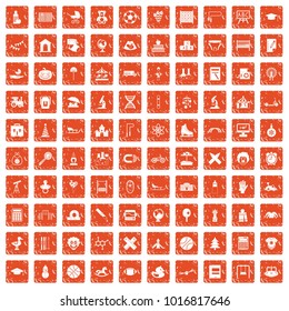 100 kids icons set in grunge style orange color isolated on white background vector illustration