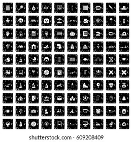 100 kids icons set in grunge style isolated vector illustration
