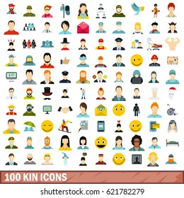 100 kin icons set in flat style for any design vector illustration