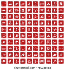 100 kindergarten icons set in grunge style red color isolated on white background vector illustration