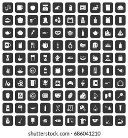 100 kitchen icons set in black color isolated vector illustration