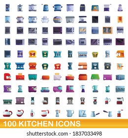 100 kitchen icons set. Cartoon illustration of 100 kitchen icons vector set isolated on white background
