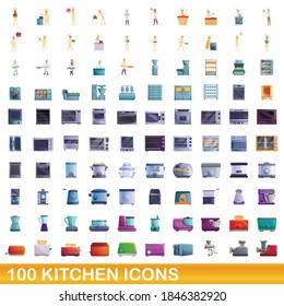 100 kitchen icons set. Cartoon illustration of 100 kitchen icons vector set isolated on white background