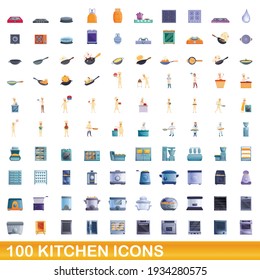 100 kitchen icons set. Cartoon illustration of 100 kitchen icons vector set isolated on white background