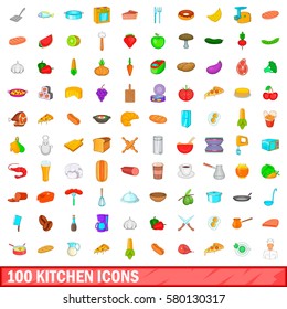 100 kitchen icons set in cartoon style for any design vector illustration