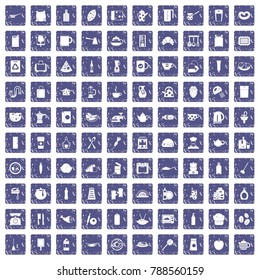 100 kitchen icons set in grunge style sapphire color isolated on white background vector illustration