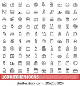 100 kitchen icons set. Outline illustration of 100 kitchen icons vector set isolated on white background