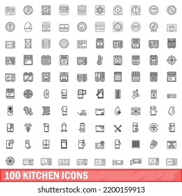 100 íconos de cocina. Ilustración de esquema de 100 iconos de cocina conjunto de vectores aislados en fondo blanco