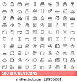 100 Kitchen Icons Set. Outline Illustration Of 100 Kitchen Icons Vector Set Isolated On White Background