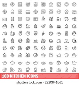 100 íconos de cocina. Ilustración de esquema de 100 iconos de cocina conjunto de vectores aislados en fondo blanco