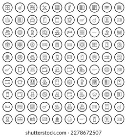 100 kitchen icons set. Outline illustration of 100 kitchen icons vector set isolated on white background
