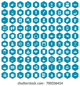 100 kitchen icons set in sapphirine hexagon isolated vector illustration