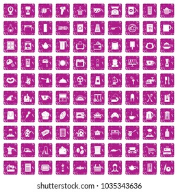 100 kitchen utensils icons set in grunge style pink color isolated on white background vector illustration
