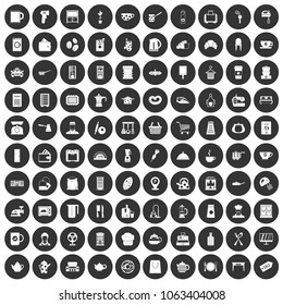 100 kitchen utensils icons set in simple style white on black circle color isolated on white background vector illustration