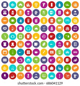 100 kitchen utensils icons set in different colors circle isolated vector illustration
