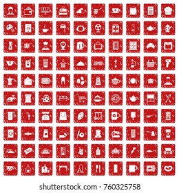 100 kitchen utensils icons set in grunge style red color isolated on white background vector illustration