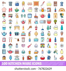 100 kitchen ware icons set. Cartoon illustration of 100 kitchen ware vector icons isolated on white background