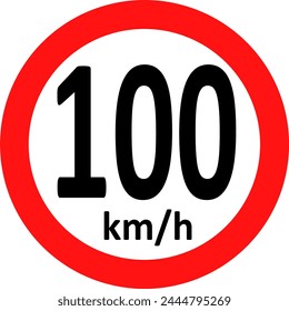 100 kmh Speed Limit sign label vector art illustration with black clear visible font on white background and red outline