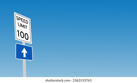 100 kmh Speed Limit  target sign label vector art illustration with blue sky ann white cloud background