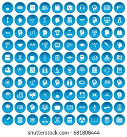 100 knowledge icons set in blue circle isolated on white vector illustration