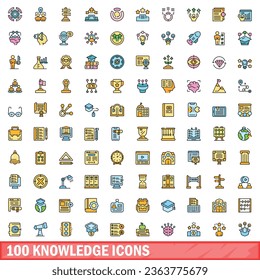 100 knowledge icons set. Color line set of knowledge vector icons thin line color flat on white