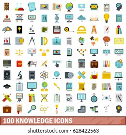100 knowledge icons set in flat style for any design vector illustration