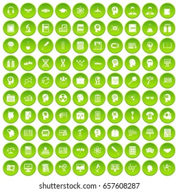 100 knowledge icons set green circle isolated on white background vector illustration