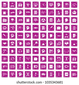 100 knowledge icons set in grunge style pink color isolated on white background vector illustration