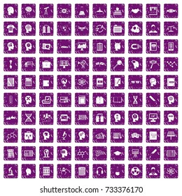100 knowledge icons set in grunge style purple color isolated on white background vector illustration