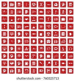 100 knowledge icons set in grunge style red color isolated on white background vector illustration