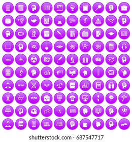 100 knowledge icons set in purple circle isolated on white vector illustration