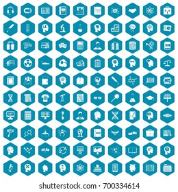 100 knowledge icons set in sapphirine hexagon isolated vector illustration