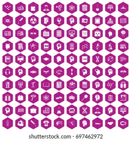 100 knowledge icons set in violet hexagon isolated vector illustration