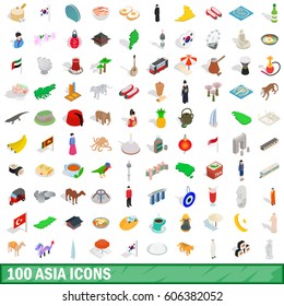 100 korea food icons set in isometric 3d style. Illustration of korea food icons isolated vector for any design