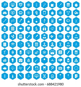 100 lab icons set in blue hexagon isolated vector illustration