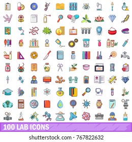 100 lab icons set. Cartoon illustration of 100 lab vector icons isolated on white background