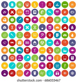 100 lab icons set in different colors circle isolated vector illustration