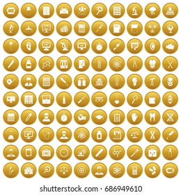 100 lab icons set in gold circle isolated on white vectr illustration