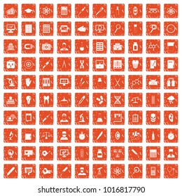 100 lab icons set in grunge style orange color isolated on white background vector illustration