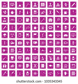 100 lab icons set in grunge style pink color isolated on white background vector illustration