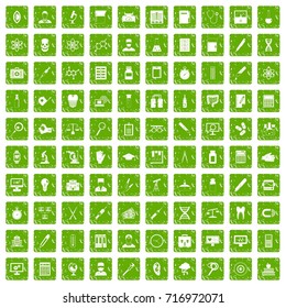 100 lab icons set in grunge style green color isolated on white background vector illustration