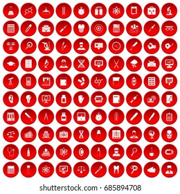 100 lab icons set in red circle isolated on white vectr illustration