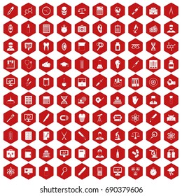 100 lab icons set in red hexagon isolated vector illustration