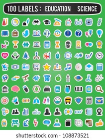 100 labels for education science - vector labels
