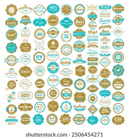 100 Labels and Logotypes design set. Retro Typography, Premium Quality design. Badges, Logos, Borders, Arrows, Ribbons, Icons.